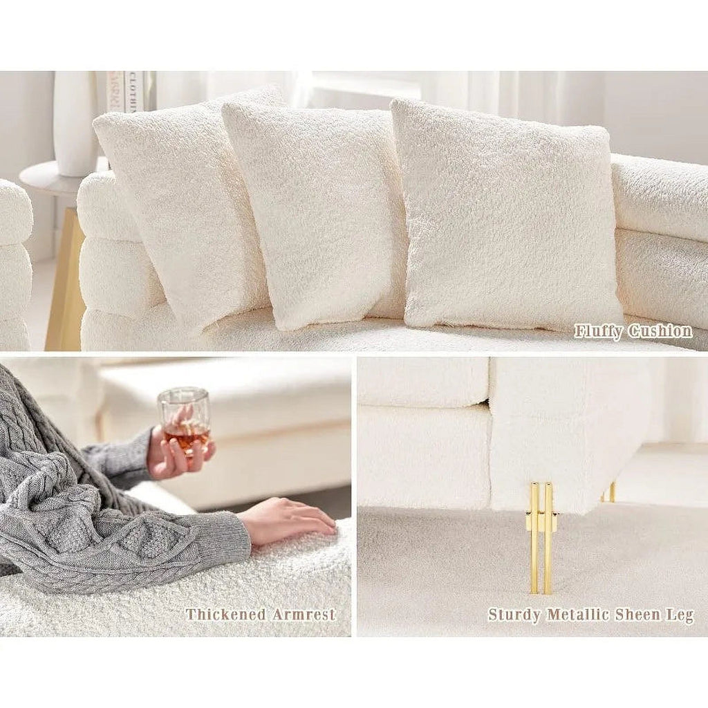 Oversized 85 Inch 3 Seater White Bouclé Sofa K118795