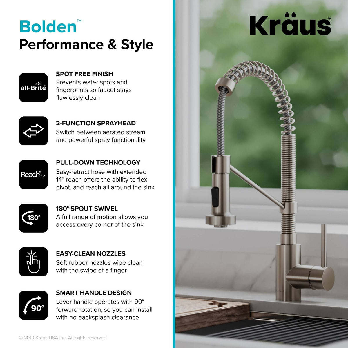 Commercial Kitchen Faucet with Soap Dispenser, Spot Free Stainless Steel Y357158
