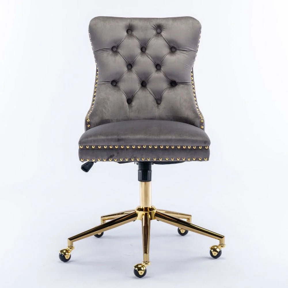 Velvet Upholstered Tufted Button Office Chair with Golden Metal Base A72412