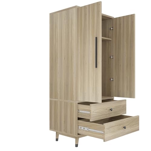 Oak 4 Door Armoire Wardrobe with 2 Drawers W7725