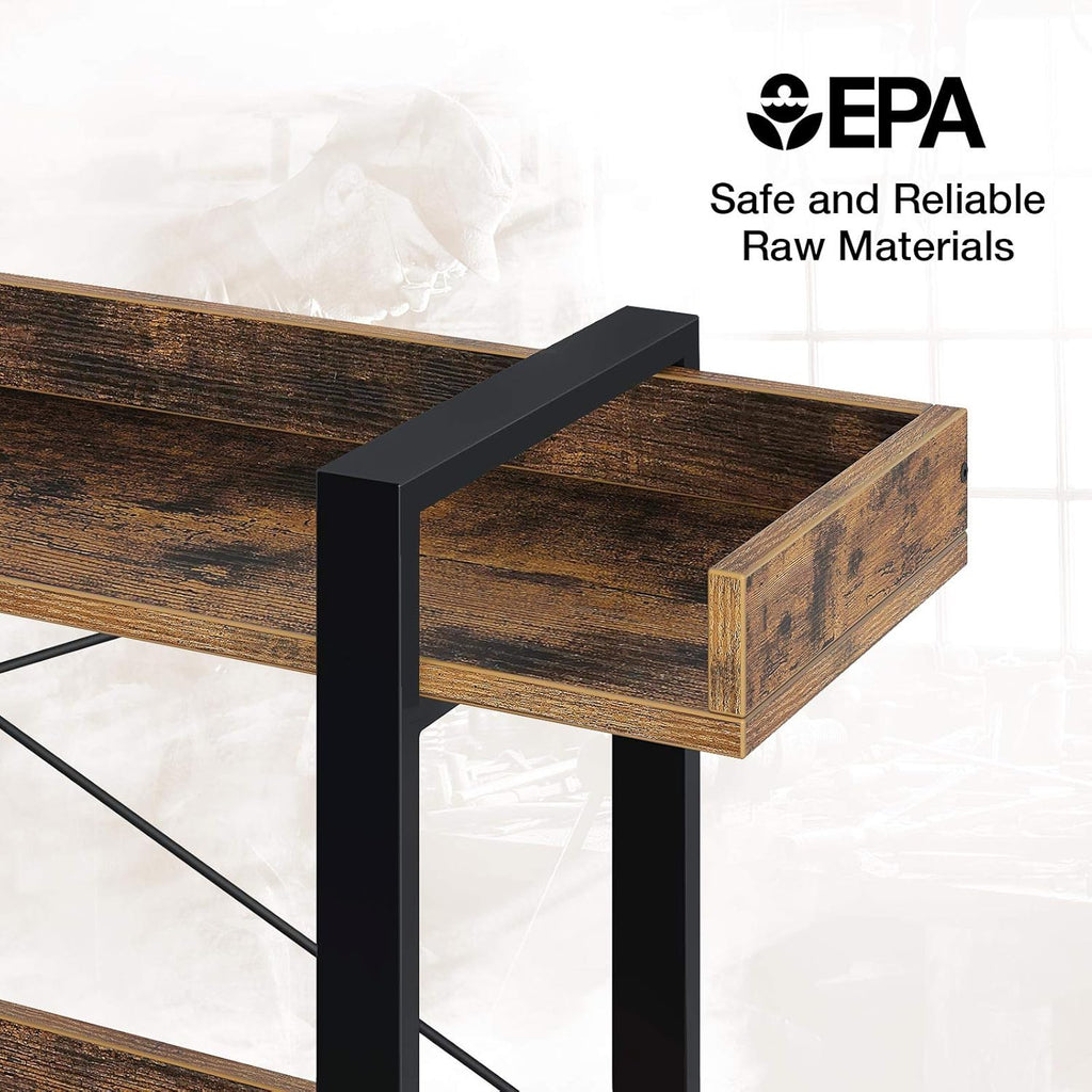 5-Tier Rustic Brown Bookshelf with Metal Frame E2355
