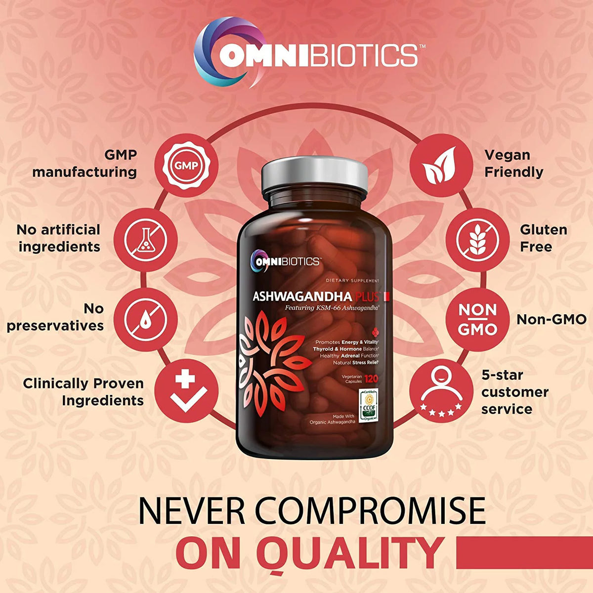 1300 mg KSM-66 Ashwagandha Supplement, 120 Vegan Capsules P766