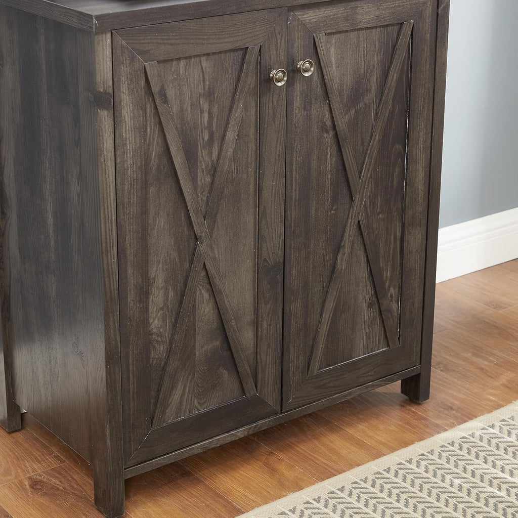 Charcoal Gray Coffee Bar Cabinet with Microwave Stand P872058