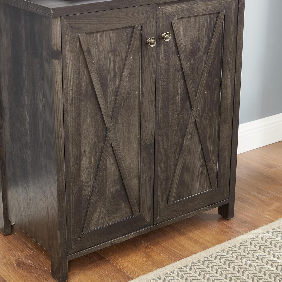 Charcoal Gray Coffee Bar Cabinet with Microwave Stand P872058
