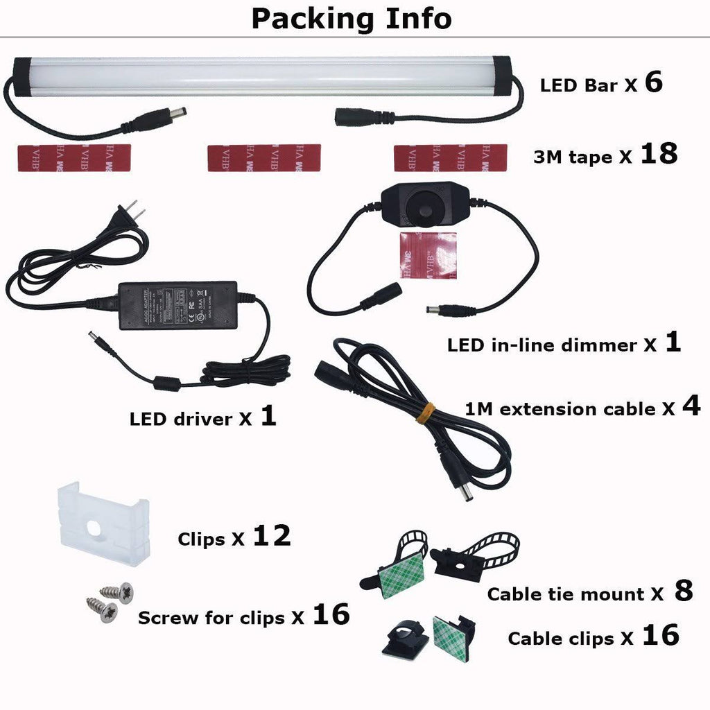 Under Cabinet LED Lighting Kit Plug In, 6 Pcs 12 Inches Q8811
