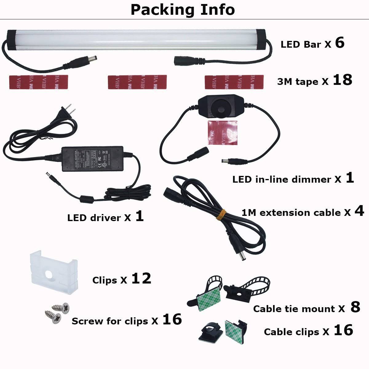 Under Cabinet LED Lighting Kit Plug In, 6 Pcs 12 Inches Q8811
