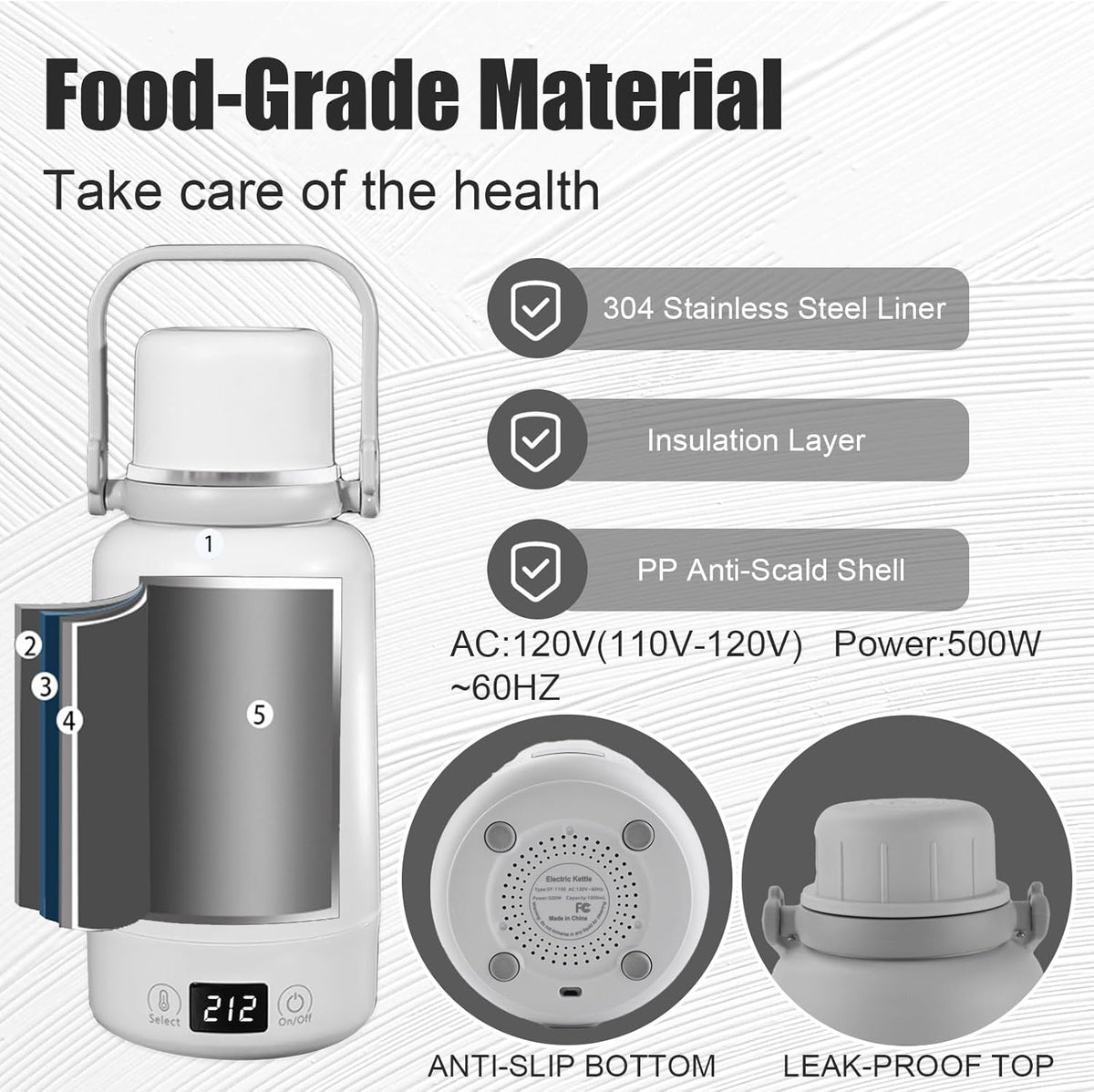1L Electric Kettle with Temperature Control and LCD Display Z637