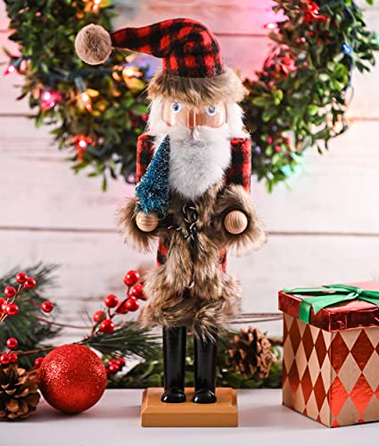 Red and Black Wooden Nutcracker Santa Claus 15" G853