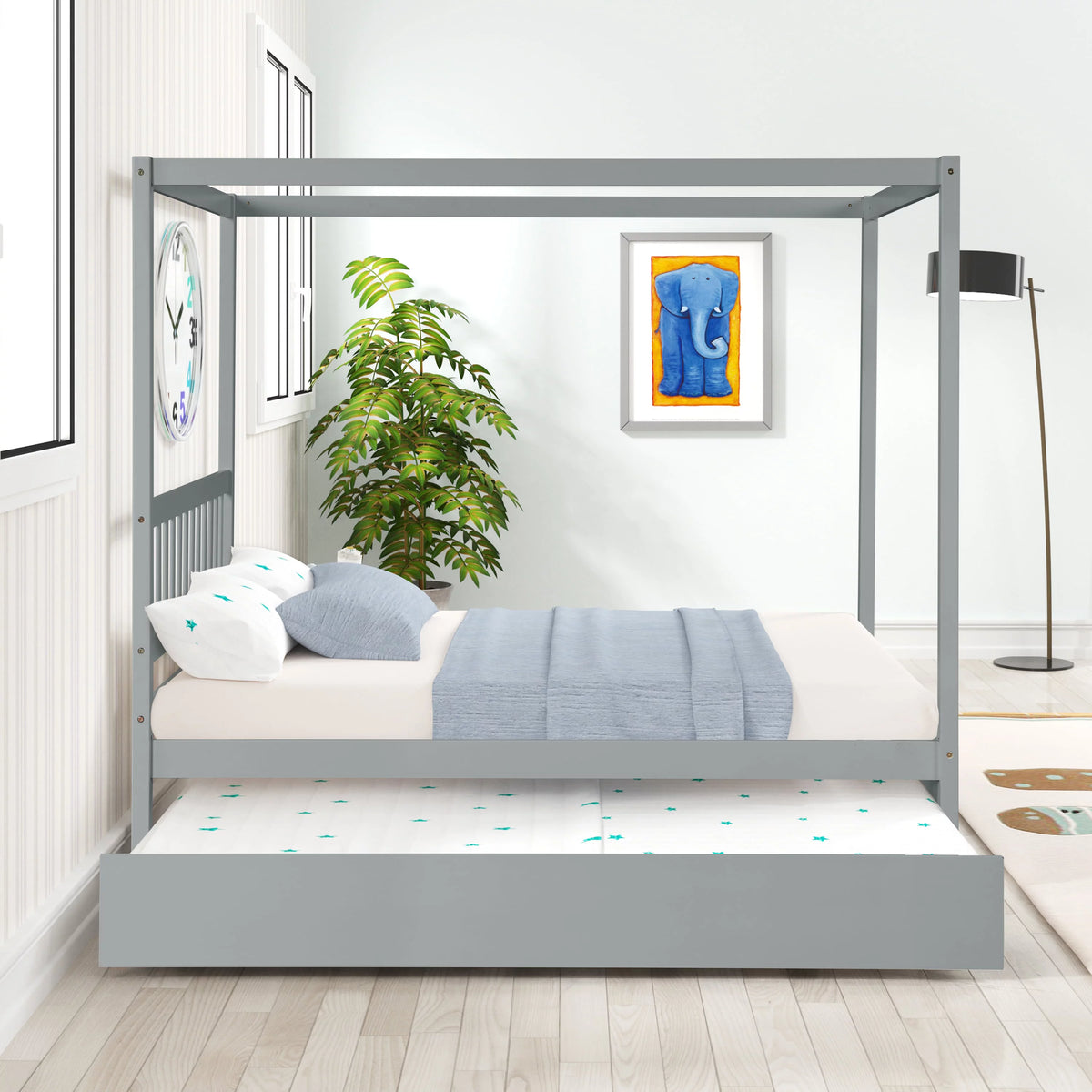 Pine Wood Canopy Bed Full Gray Y820414