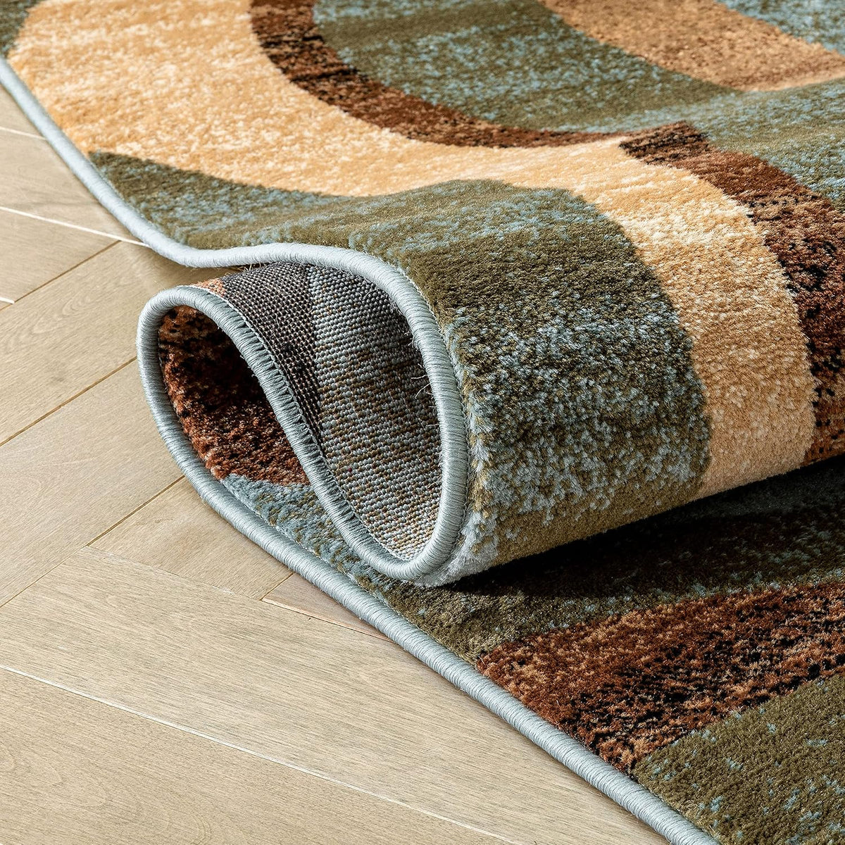 Blue Brown Geometric Area Rug 9x13 N3674