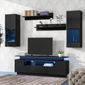 Black High Gloss Wall Mounted Floating TV Stand Set P720