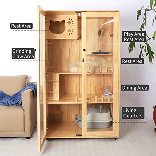 Large Indoor Cat Enclosure with Scratching Post and Lockable Wheels X337205