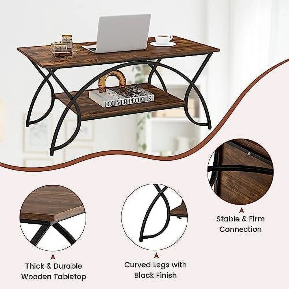 2-Tier Rectangular Faux Marble Coffee Table G990