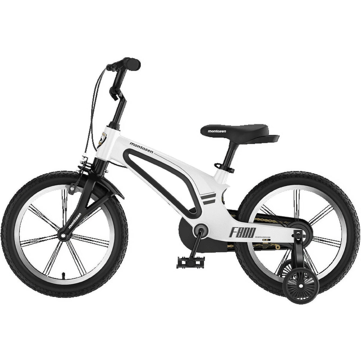 16" White Single Speed Kids Bike with Auxiliary Wheel F4397