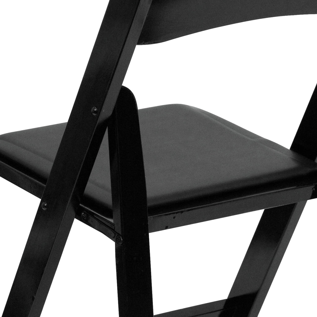 2 Pack Black Wood Folding Chair with Vinyl Padded Seat W900