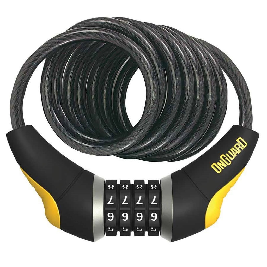 Combination Cable Lock 6' x 15mm Diameter Coiled Cable Gray Q4978