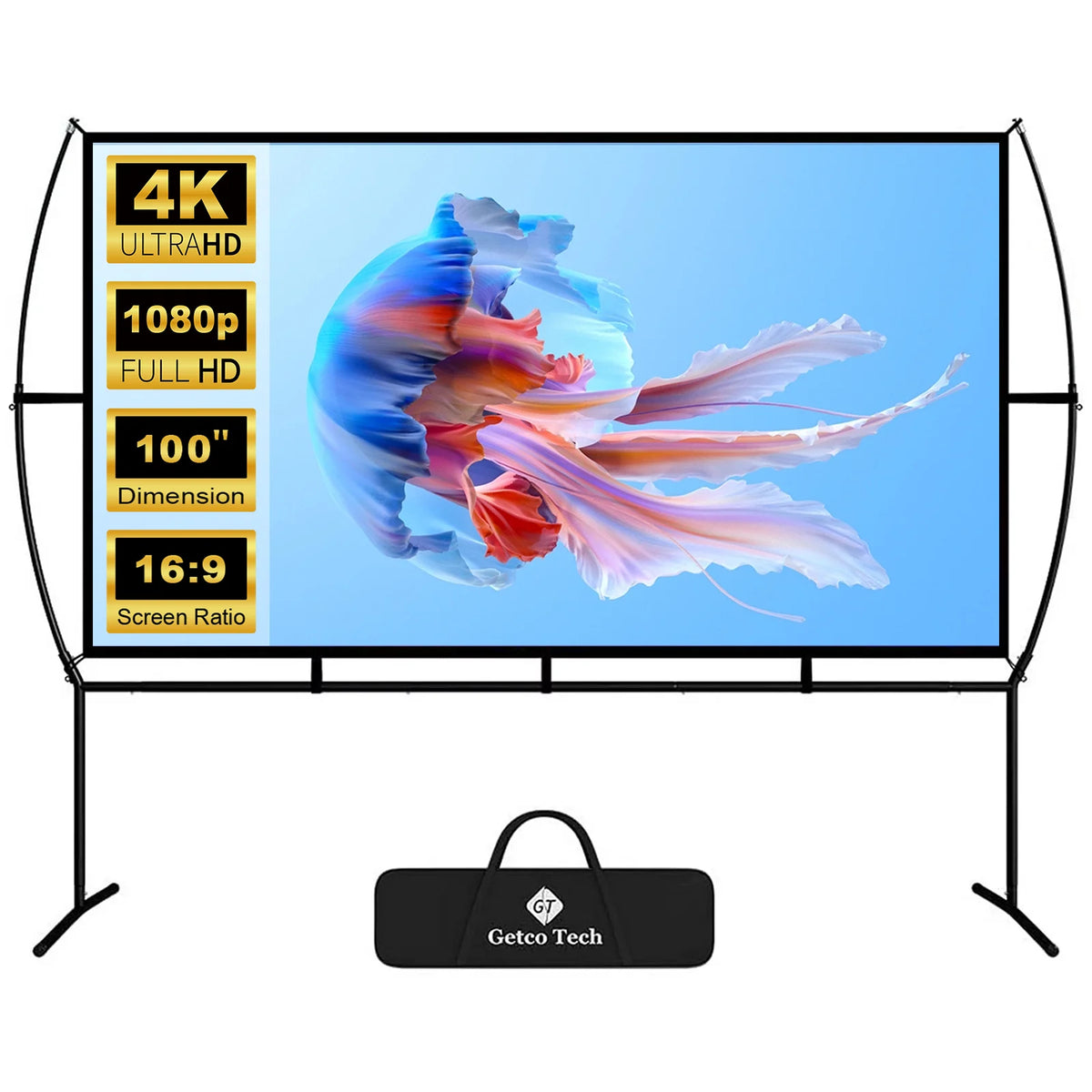 100 inch 16:9 4K Projector Screen with Stand and Carry Bag D868737