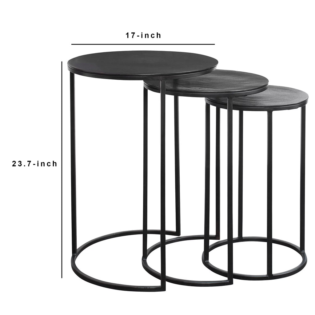 Metal Frame Round Top Nesting Tables, Set of 3, Espresso B61055
