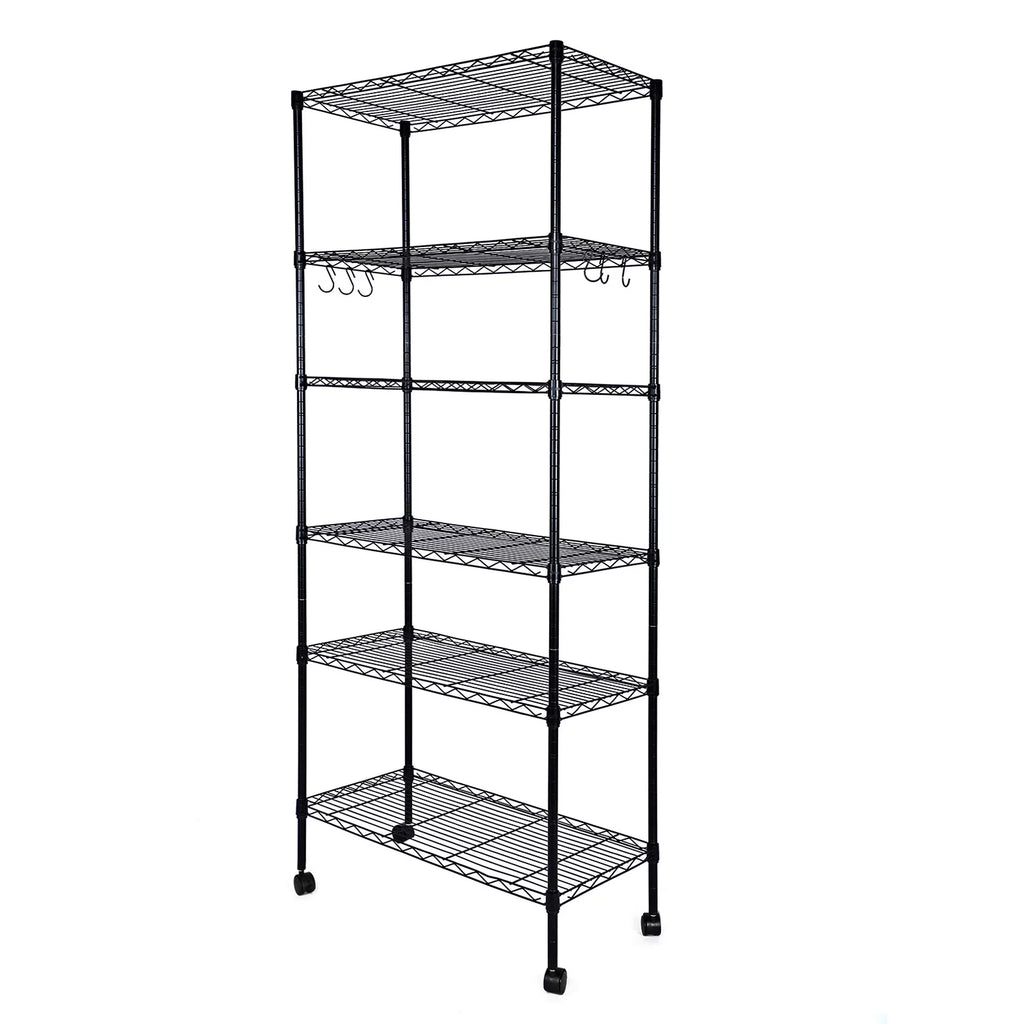 6-Shelf Wire Shelving Unit with Wheels and Hooks W38681
