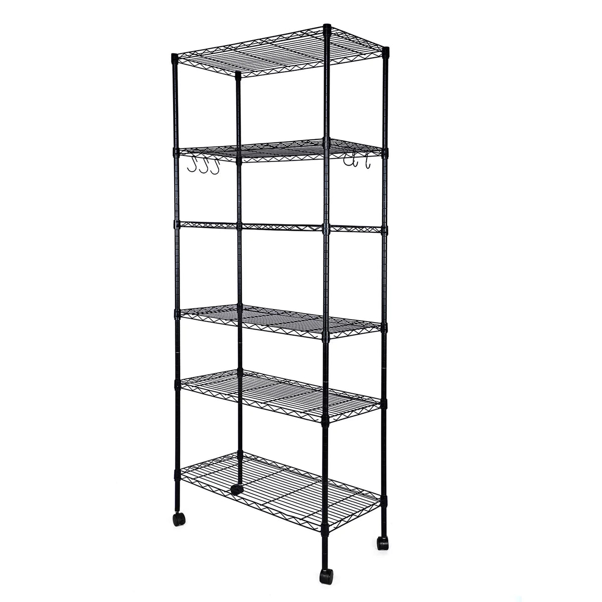 6-Shelf Wire Shelving Unit with Wheels and Hooks W38681