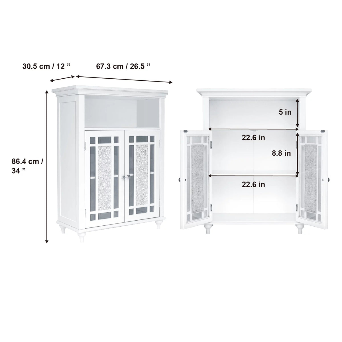 White Wooden Floor Cabinet with Glass Doors Q936