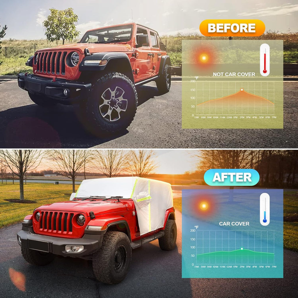 Waterproof Car Cab Cover for Jeep Wrangler 4 Door with 8 Gust Hooks Pack of 2 E299