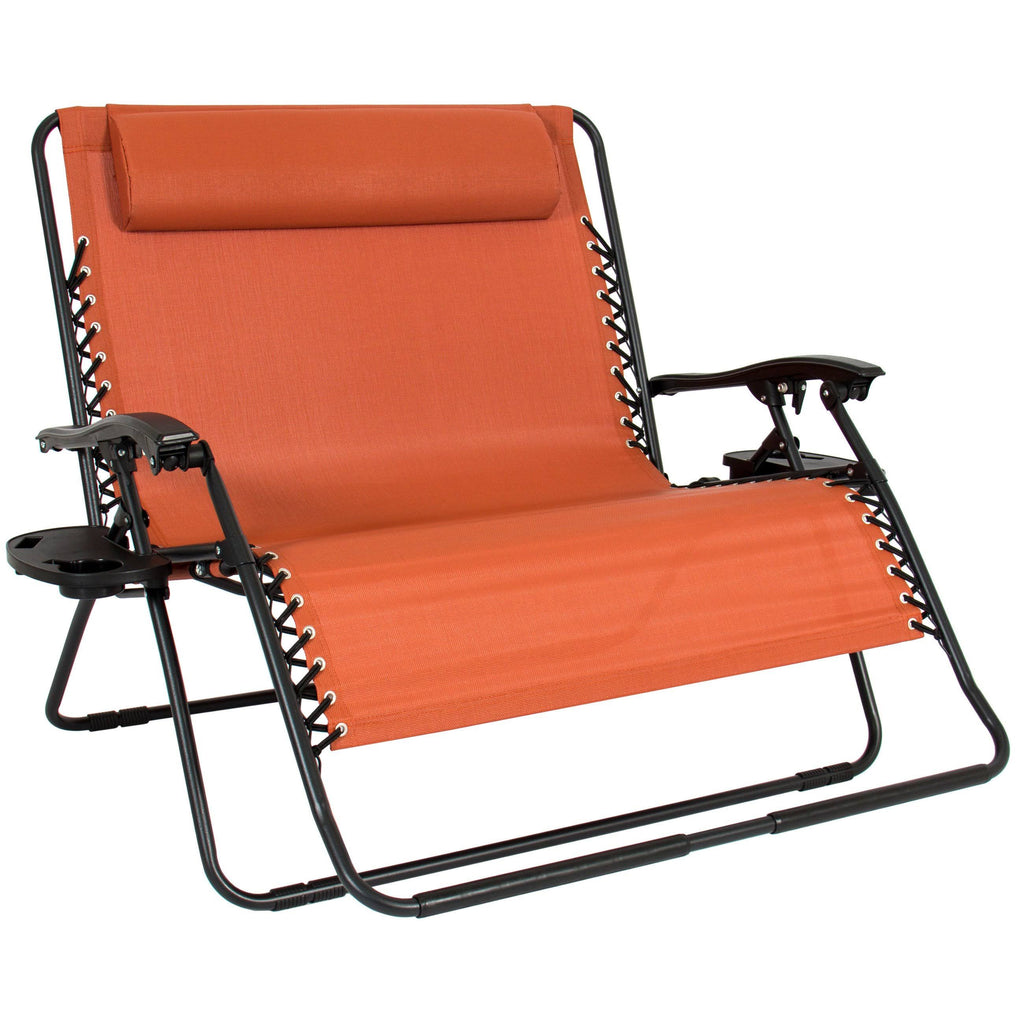 Terracotta Orange 2-Person Zero Gravity Chair with Cup Holders C164
