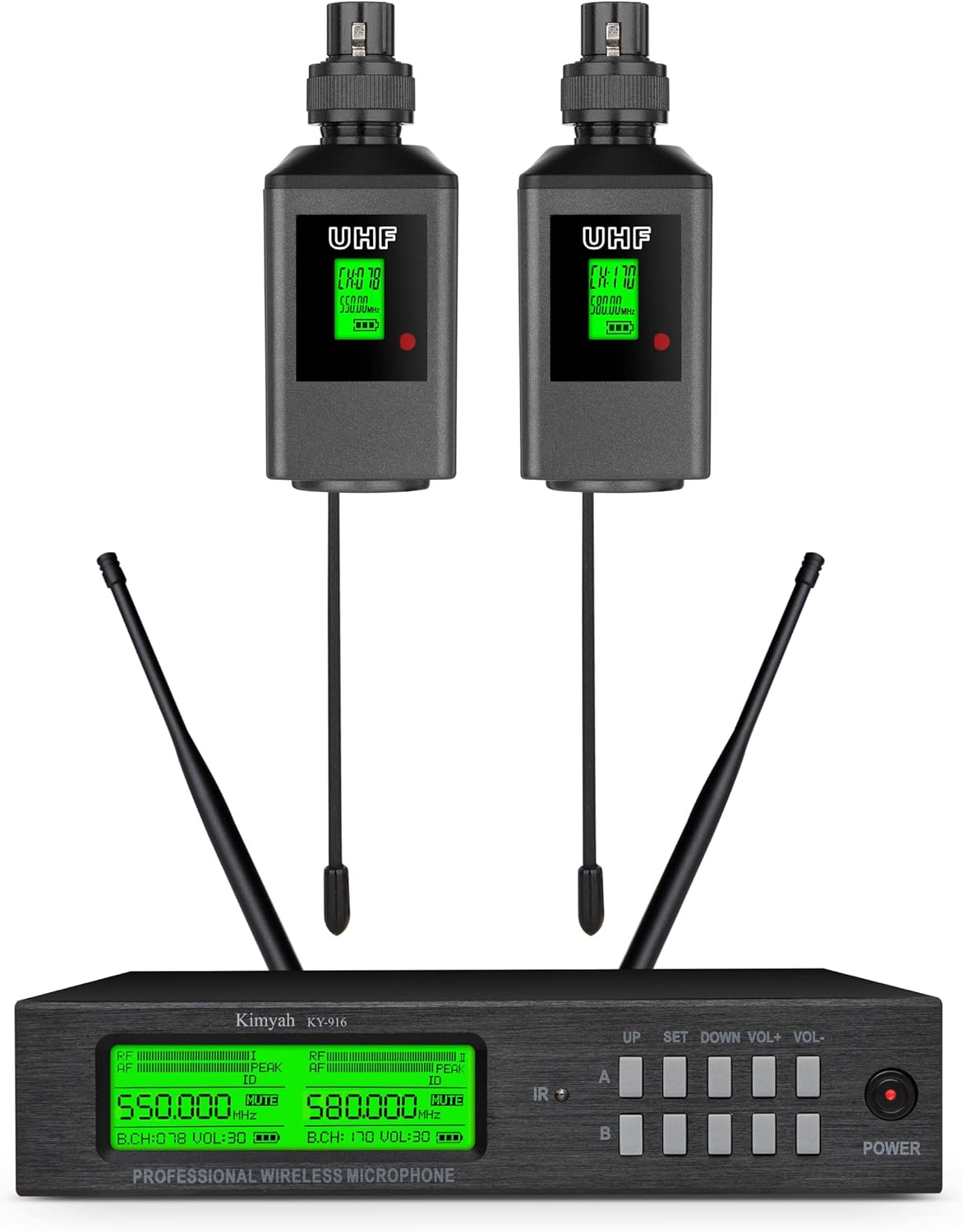 Wireless Lavalier and Headset Microphone System, Dual UHF Cordless Bodypack Mics, 328ft Range E732