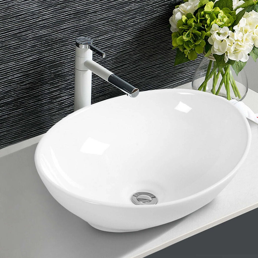 Oval Ceramic Vessel Sink with Pop Up Drain T67458