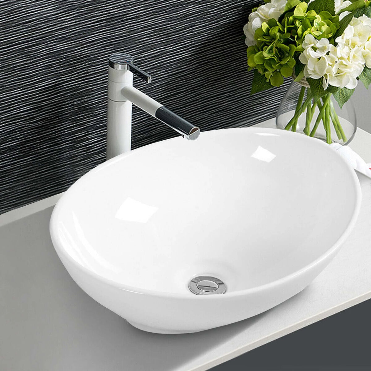 Oval Ceramic Vessel Sink with Pop Up Drain T67458