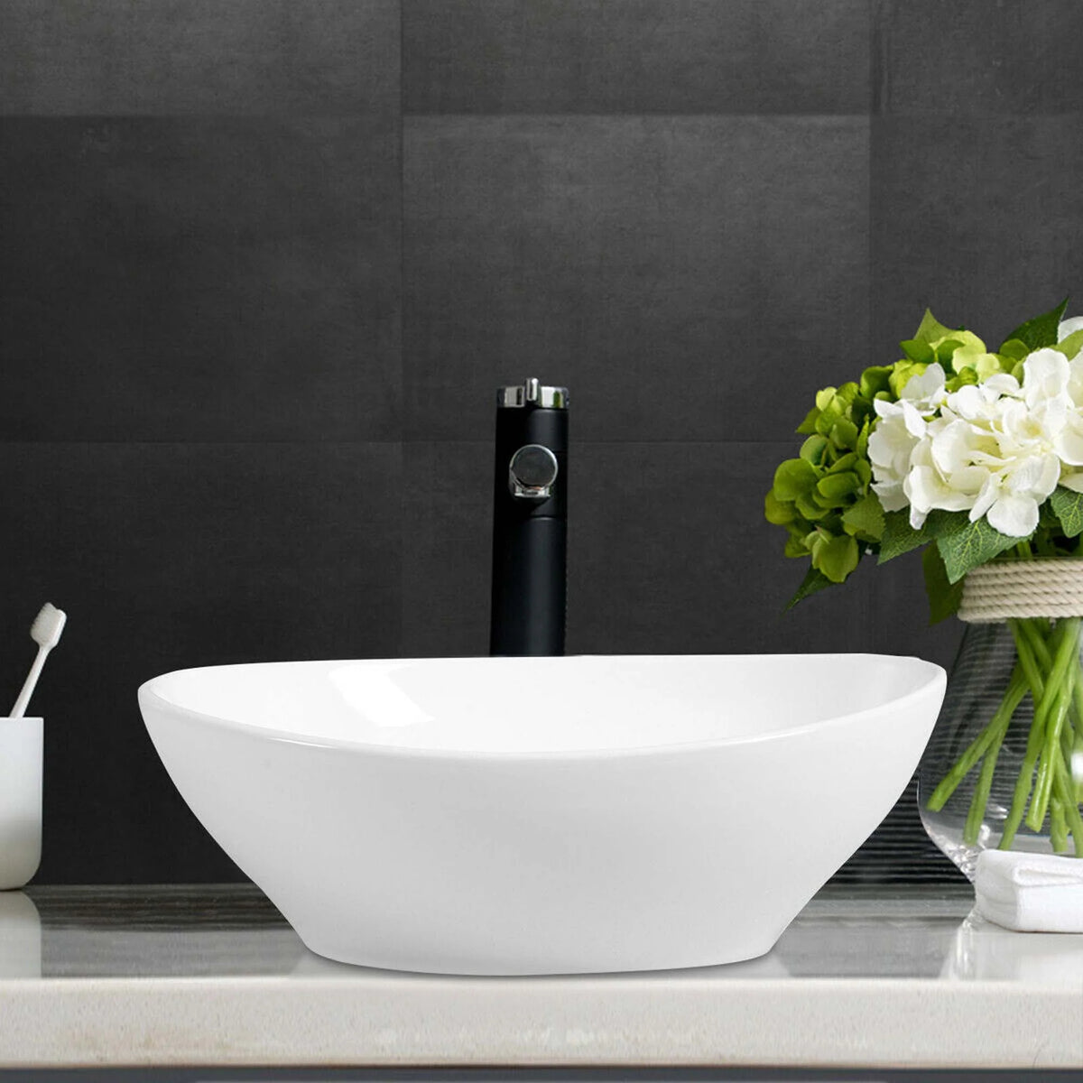 Oval Ceramic Vessel Sink with Pop Up Drain T67458