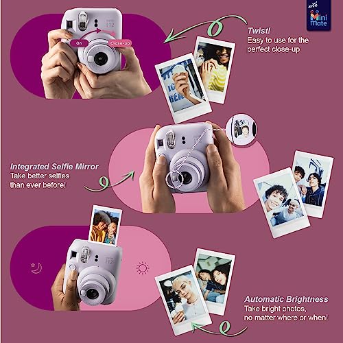 Instax Mini 12 Instant Camera with Accessory Bundle, Custom Case, 50 Sheets Film, Clay White Photo Album H58415