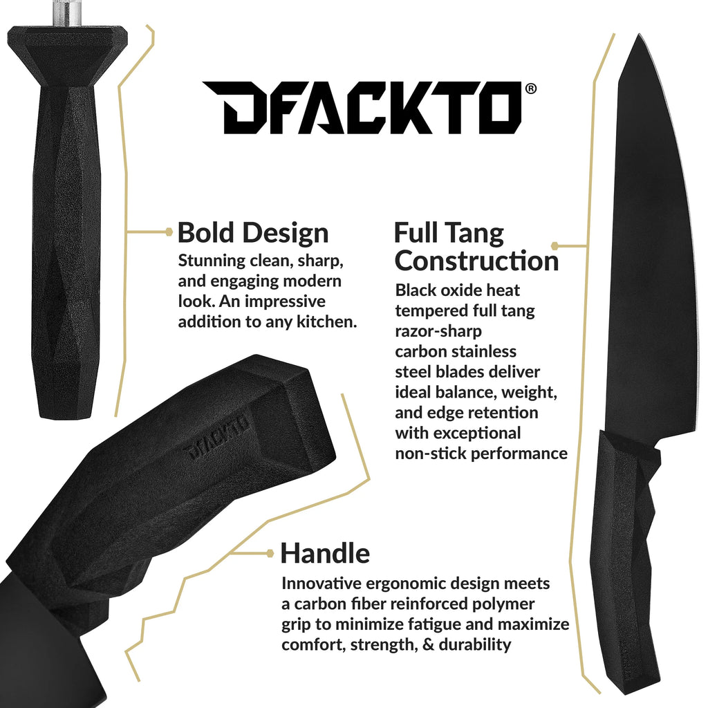 15 Piece Full Tang Black Kitchen Knife Block Set I706