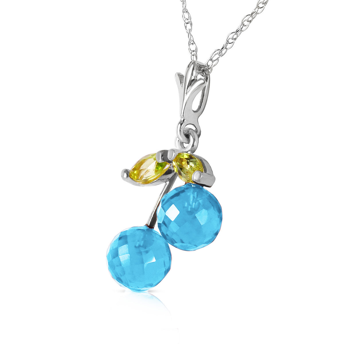 1.45 Carat 14k 20" Solid White Gold Blue Topaz Peridot Pendant Necklace X55595