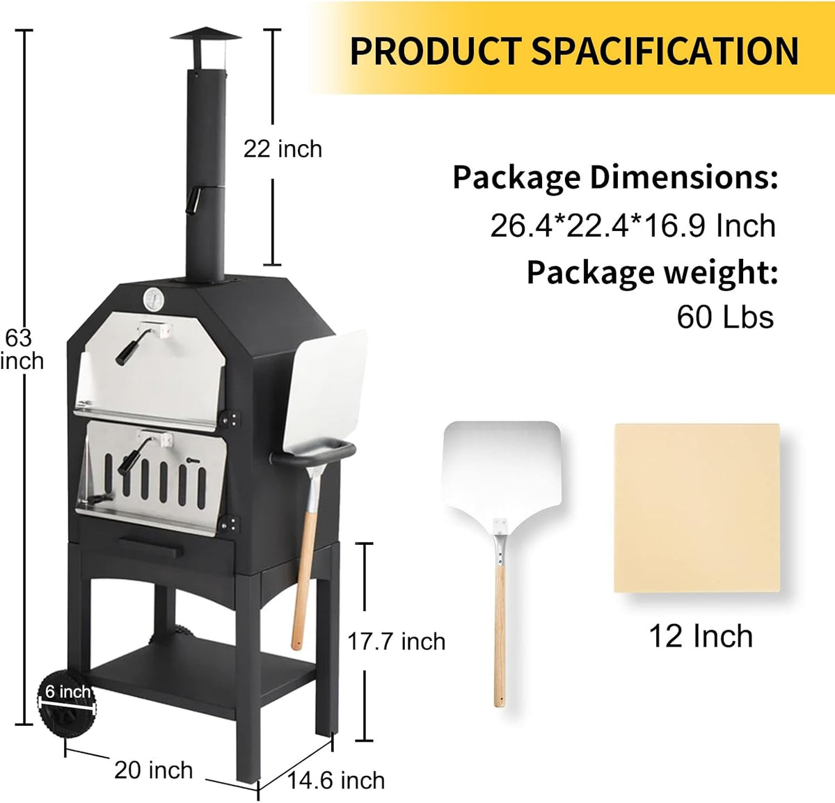Wood-Fired Pizza Oven with Pizza Stone, Pizza Peel, Grill Rack and Waterproof Cover H3063