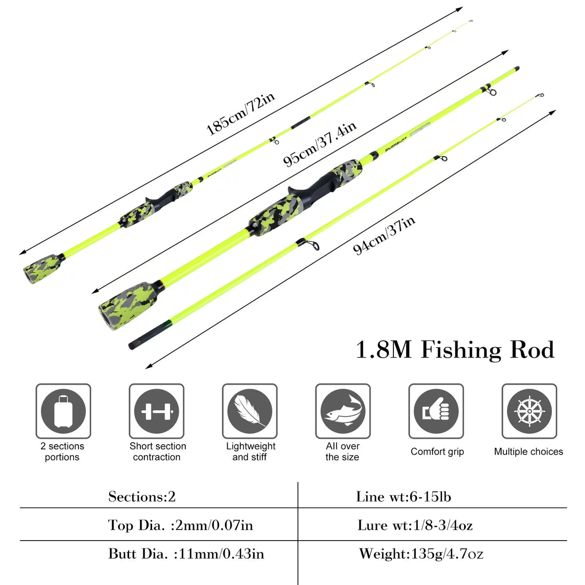 6ft Carbon Fiber 2 Pieces Fishing Pole D619144
