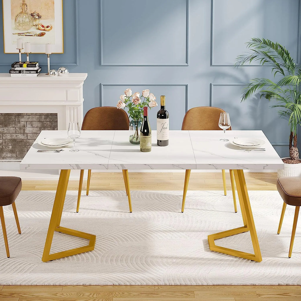 White Faux Marble Dining Table R74115