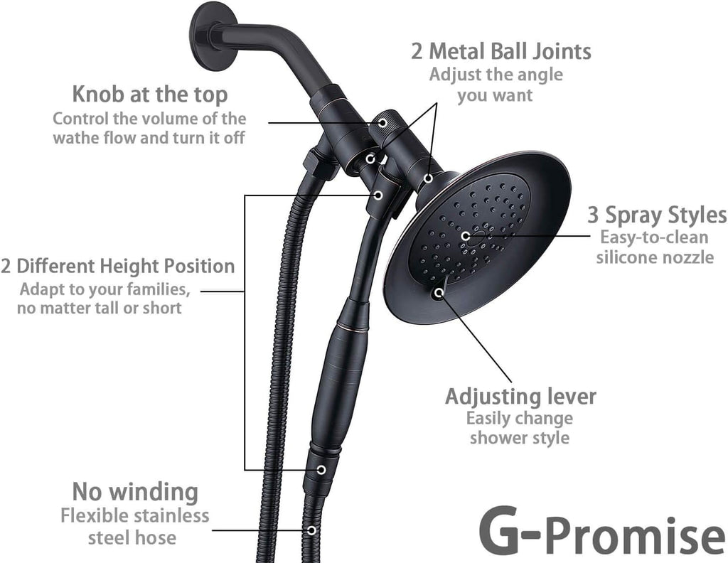 Bronze Double Height Shower Head with Handheld Spray, Stainless Steel Flexible Hose, Pack of 2 Z8622