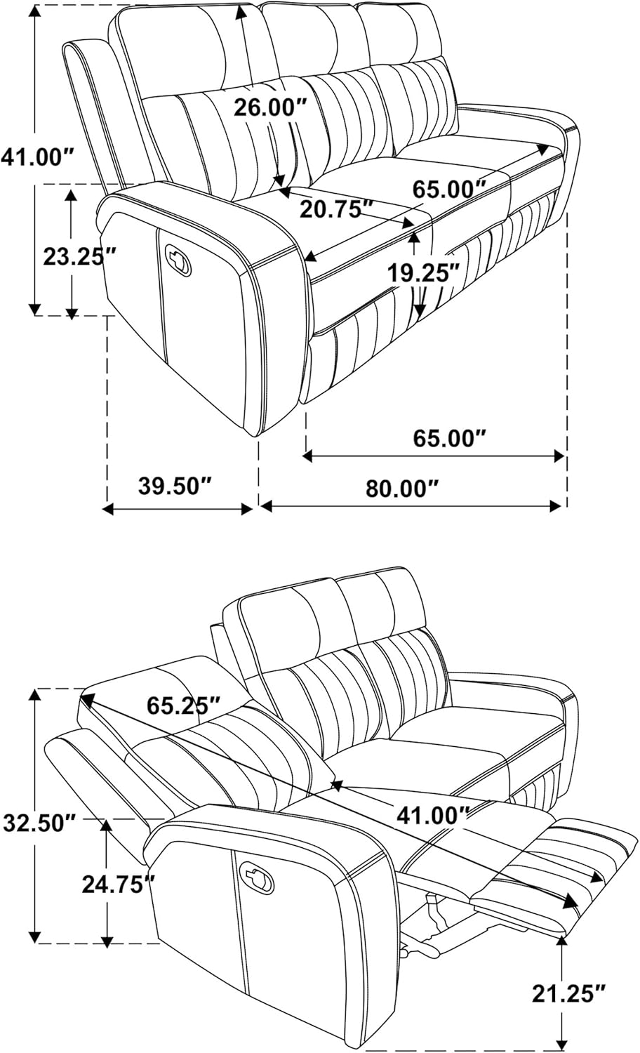 3-Piece Upholstered Motion Reclining Sofa Set Grey M2756