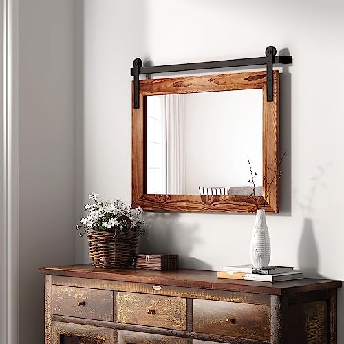 41" x 26" Rustic Wood Framed Wall Mirror (Brown) F29079