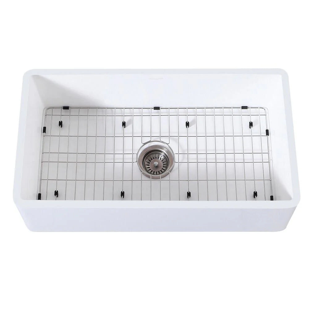 Farmhouse Kitchen Sink With Strainer And Grid, Matte White Z570