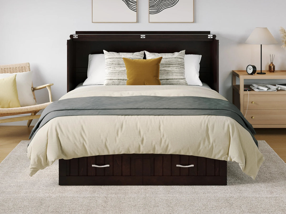 Queen Solid Wood Murphy Bed Chest with Mattress S766656