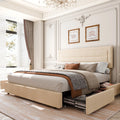 Queen Platform Bed Frame with Wingback Storage Headboard and Velvet Upholstered Headboard Grey V67994