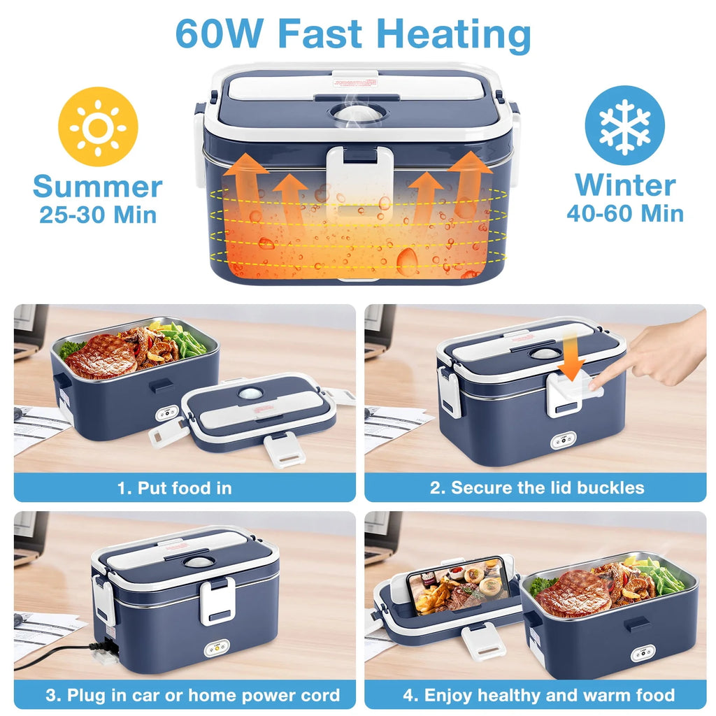 Electric Lunch Box Food Heater 60W 1.8L Stainless Steel Container K298