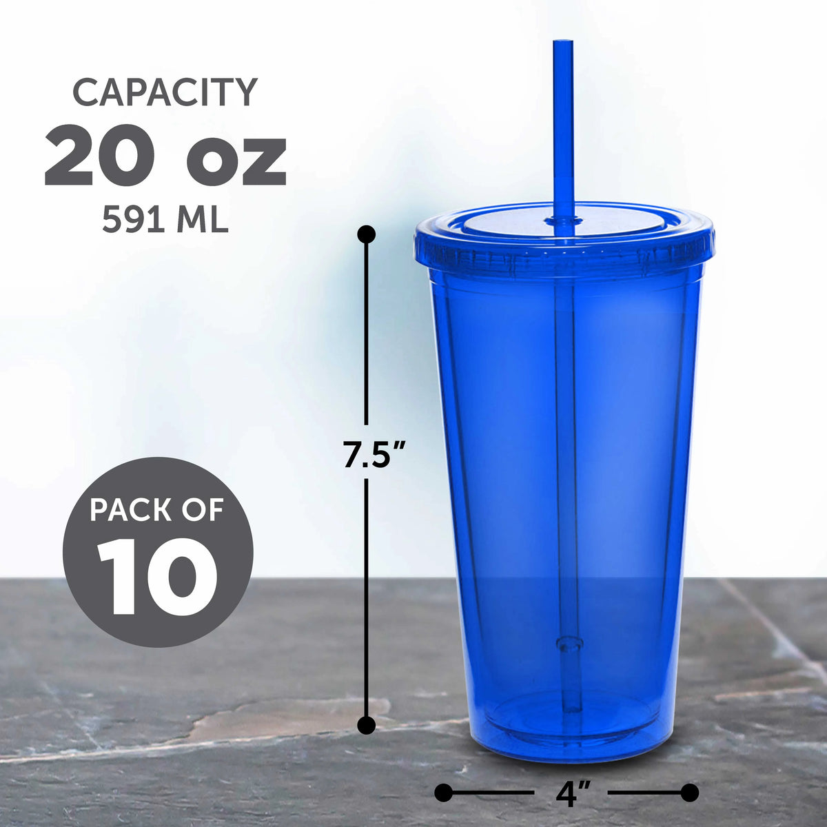 20 oz Set of 10 BPA Free Acrylic Tumblers S977