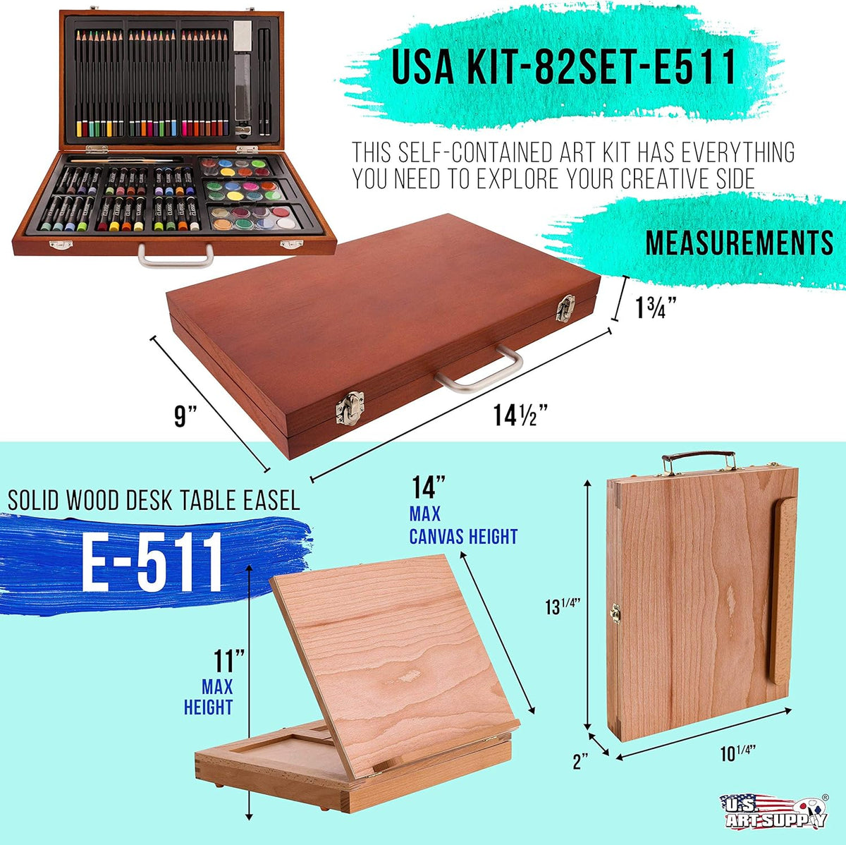 104-Piece Deluxe Art Creativity Set in Wooden Case with Wood Desk Easel Y6231