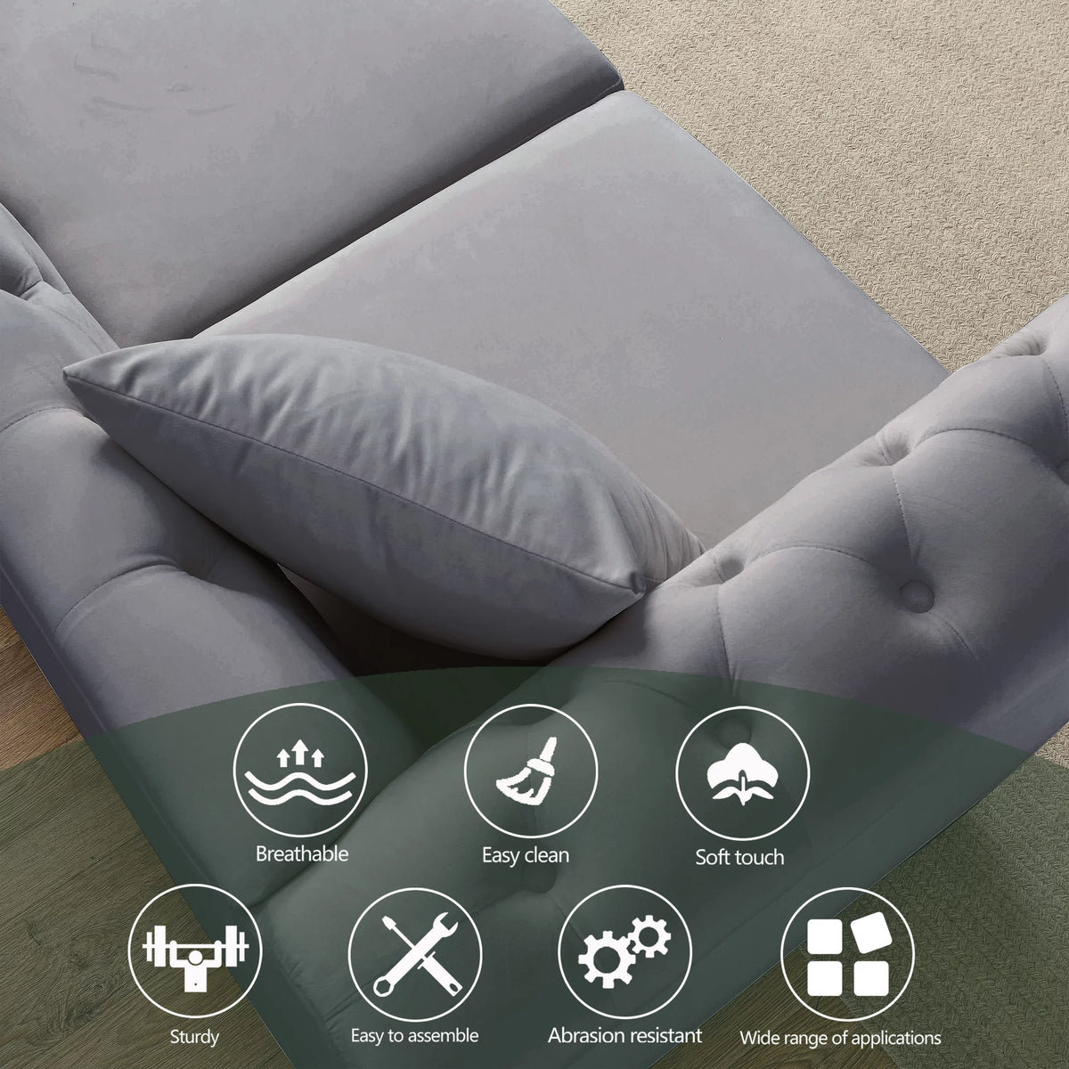 80" 3-Seater Velvet Chesterfield Sofa with 2 Pillows N1527
