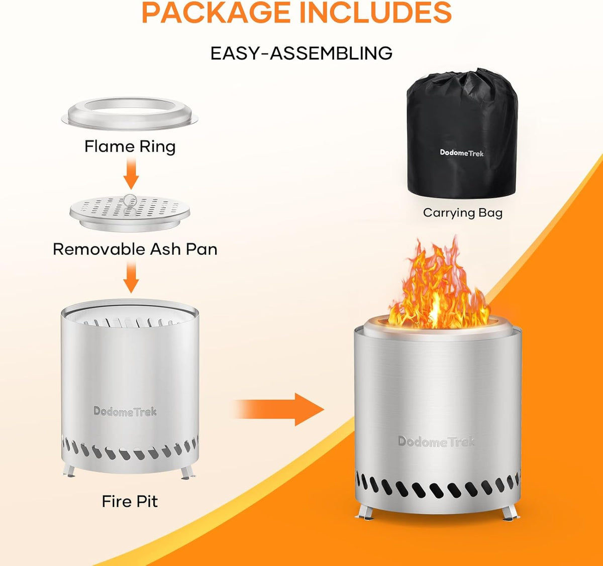 Silver Stainless Steel Tabletop Fire Pit with Travel Bag M400341
