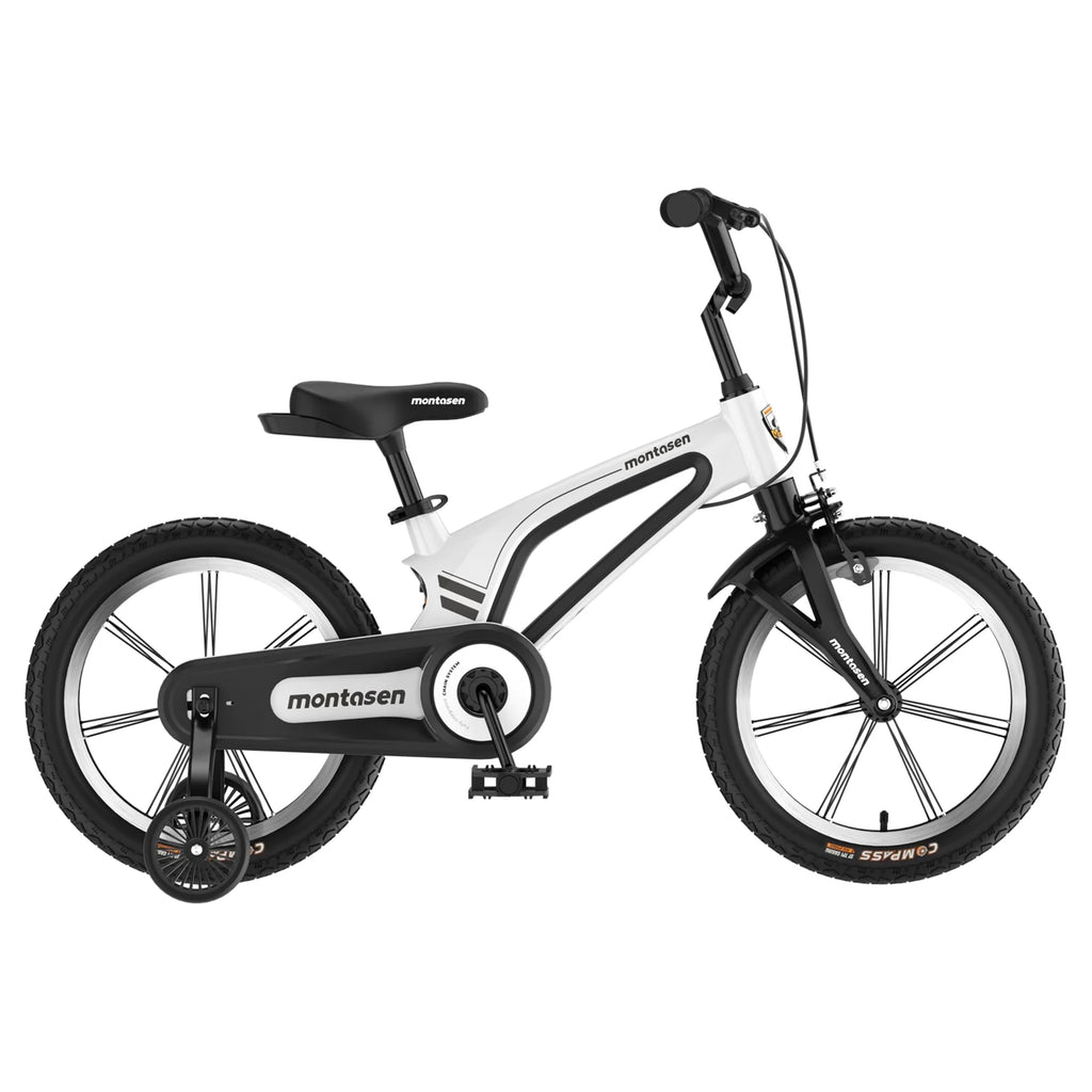 16" White Single Speed Kids Bike with Auxiliary Wheel F4397