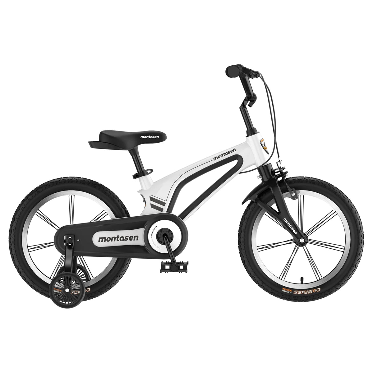 16" White Single Speed Kids Bike with Auxiliary Wheel F4397